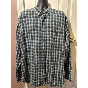Cabelas Long Sleeve Flannel Shirt Mens Size 2XLT Blue Green Cotton